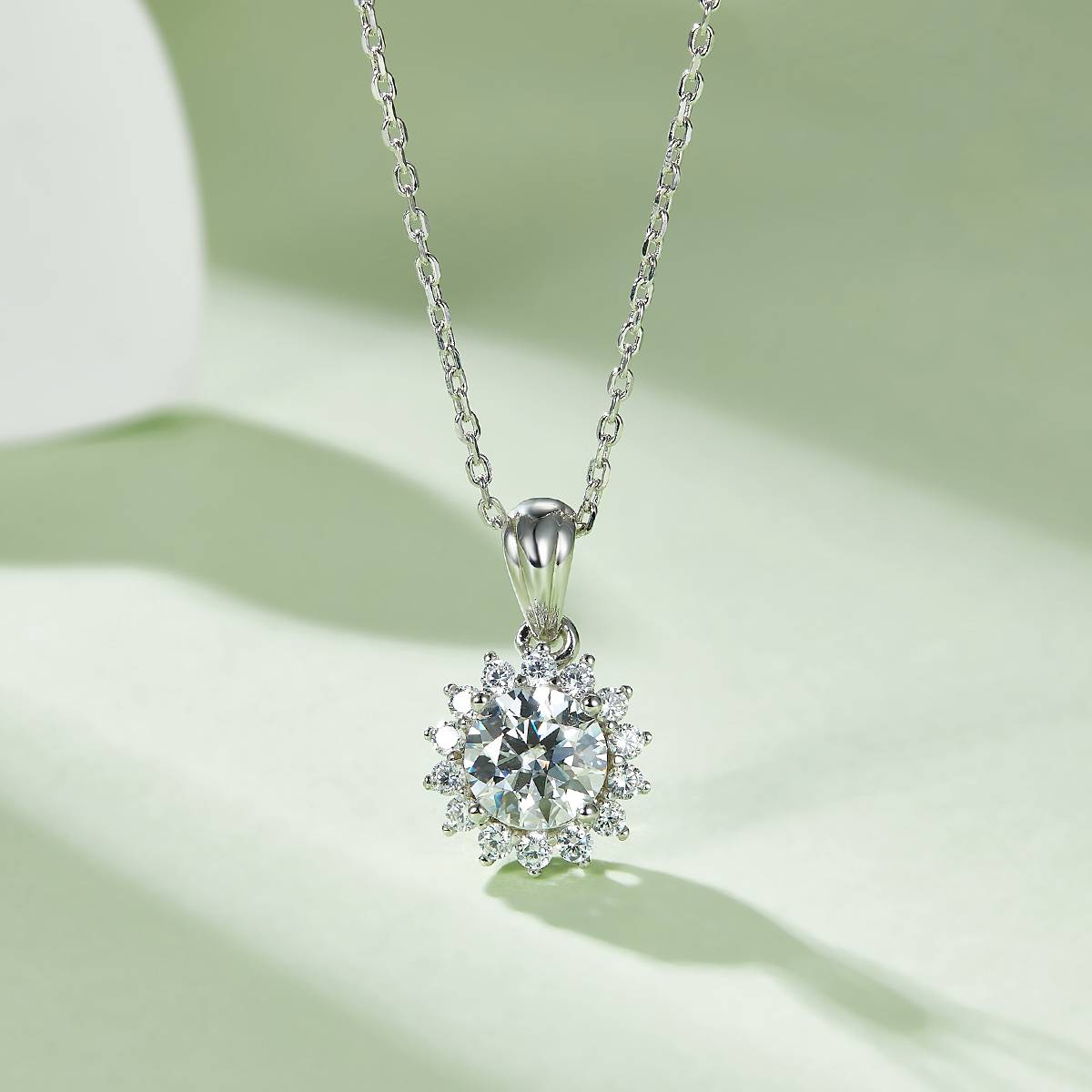 Sunflower S925 Silver Plated Platinum Moissanite Diamond Pendant Earnail Set